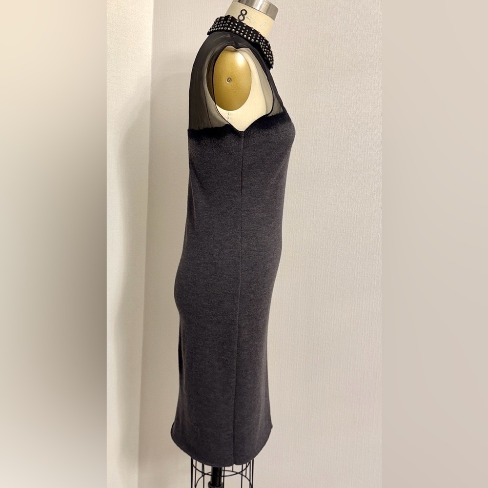 Alberta Ferretti Gray/Black slip on wool Dress with Studded Collar, Size S-M. - Picture 7 of 17